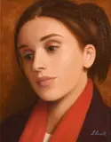 James Cahill, Red Silk Scarf, oil on canvas board