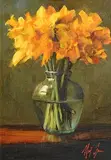 Mat Grogan, Daffodils, oil on board
