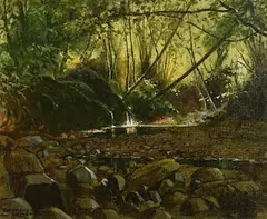 Padraig Lynch Irish, Leafy Pool, oil on canvas board