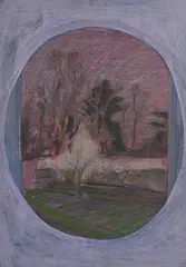 Brian Bourke Hrha Irish, Bavarian Trees in Landscape, 1969, mixed media on board