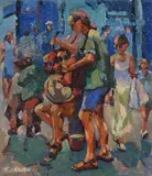 Seán Tiernan, Buskers, oil on canvas