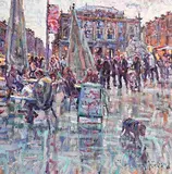 Towards Evening, La Place de la Monedie, Montpellier, France by Arthur K. Maderson, oil on board, sold May 2019