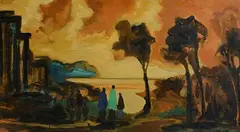 Markey Robinson, Family Across the Sea, gouache on board