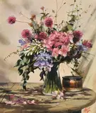 Mat Grogan, Still Life - Summer Flowers, oil on board