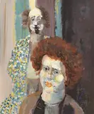 George Campbell, Two Clowns, oil on board
