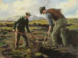 Charles McAuley, Turf Cutters, oil on canvas on board