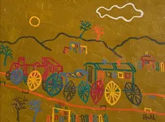 Train by Kenneth Hall, 1937, oil on canvas, sold May 2019