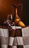 David French Le Roy, Still Life - Wine and Fruit on Tabletop