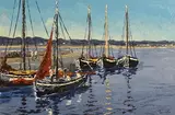 Ivan Sutton, Galway Hooker Berthed at Carraroe Pier, Co Galway, oil on board