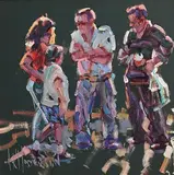 Arthur K. Maderson, Figures Against Evening Light, mixed media on board