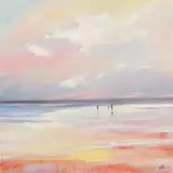 Paula McKinney, Tranquil Beach, oil on board