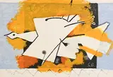 Georges Braque, Yellow Bird, lithograph printed in 1959 by Mourlet for DLM with centre fold as issued