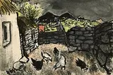 Gerard Dillon, Hens in the Street, Connemara, watercolour
