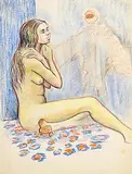 Gerard Dillon, Loving Pierrot, crayon on paper