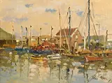 Liam Treacy, Lifeboat in the Harbour, oil on canvas