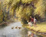 Charles McAuley, Feeding the Ducks, oil on canvas