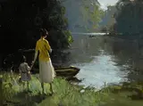 Figures by the Shore by Frank McKelvey, 1921, oil on canvas, sold Apr 2019