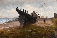 Richard Moynan, Hulk of a Wooden Boat at Clontarf, 1889, oil on canvas