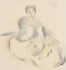 Louis le Brocquy, Flower Seller Christmas Eve, Ann Street, Dublin, 1944, graphite, coloured pencils on paper