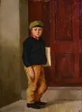 Howard Helmick American, Newsboy, oil on panel