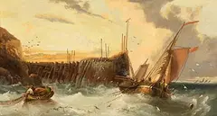 James Webb British, Hauling the Nets, oil on board