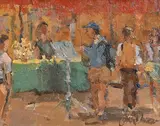 Reading the Menu by Liam Treacy, oil on board, offered Mar 2019