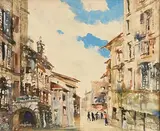 James Le Jeune, Continental Street Scene, watercolour