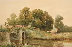 Edward Duncan British, Herding the Cattle, watercolour