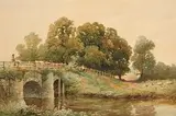 Edward Duncan British, Herding the Cattle, watercolour