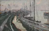 Oswald Poreau, Port in France, 1919, oil on board