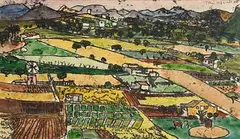 John Copnall British, Spanish Village, 1955, watercolour & ink