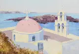 Fergus O'Ryan, The Burnt Island, Santorini, Greece, oil on board