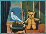 Graham Knuttel, Teddy Bear with Seagull, acrylic on paper