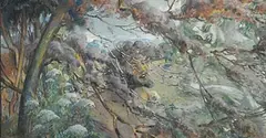 Robert James Enraght Moony, Mystifying Faces in Wooded Landscape, watercolour