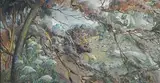 Robert James Enraght Moony, Mystifying Faces in Wooded Landscape, watercolour