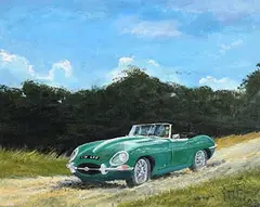 Gregory Toal, 1961 E Type Jaguar Roadster V12, acrylic on board