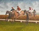 Peter Deighan, King George VI Chase at Kempton Park, oil on canvas