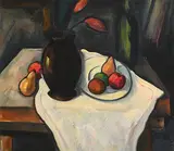 Peter Collis, Still Life on a White Table Cloth, oil on canvas