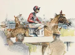 Peter Curling, The Parade Ring, mixed media on paper