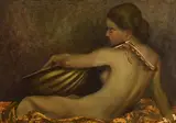 Girl with Musical Instrument by Ken Hamilton, oil on board, sold Jan 2019