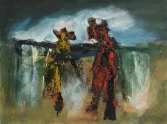 Two Figures by Gerald Davis, 1983, oil on board, sold Jan 2019