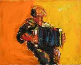 John B. Vallely, Accordion Player, oil on canvas