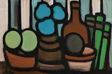 Still Life on Tabletop by Markey Robinson, gouache on board, sold Jan 2019
