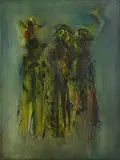 Figures by Gerald Davis, 1984, oil on board, sold Jan 2019