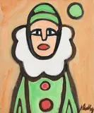 Clown by Markey Robinson, gouache on board, sold Jan 2019