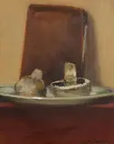 Mushrooms and Wallet by James English, oil on board, sold Jan 2019