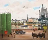 Clearing Up the North Wharf, Waterford by John Schwatschke, oil on canvas, sold Jan 2019