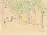 Mary Swanzy, Continental Town Square, c.1919, coloured pencil on paper