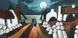 J.P. Rooney, Moonlit Conversation, gouache on board