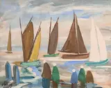 Watching the Regatta by Markey Robinson, gouache on board, offered Dec 2018